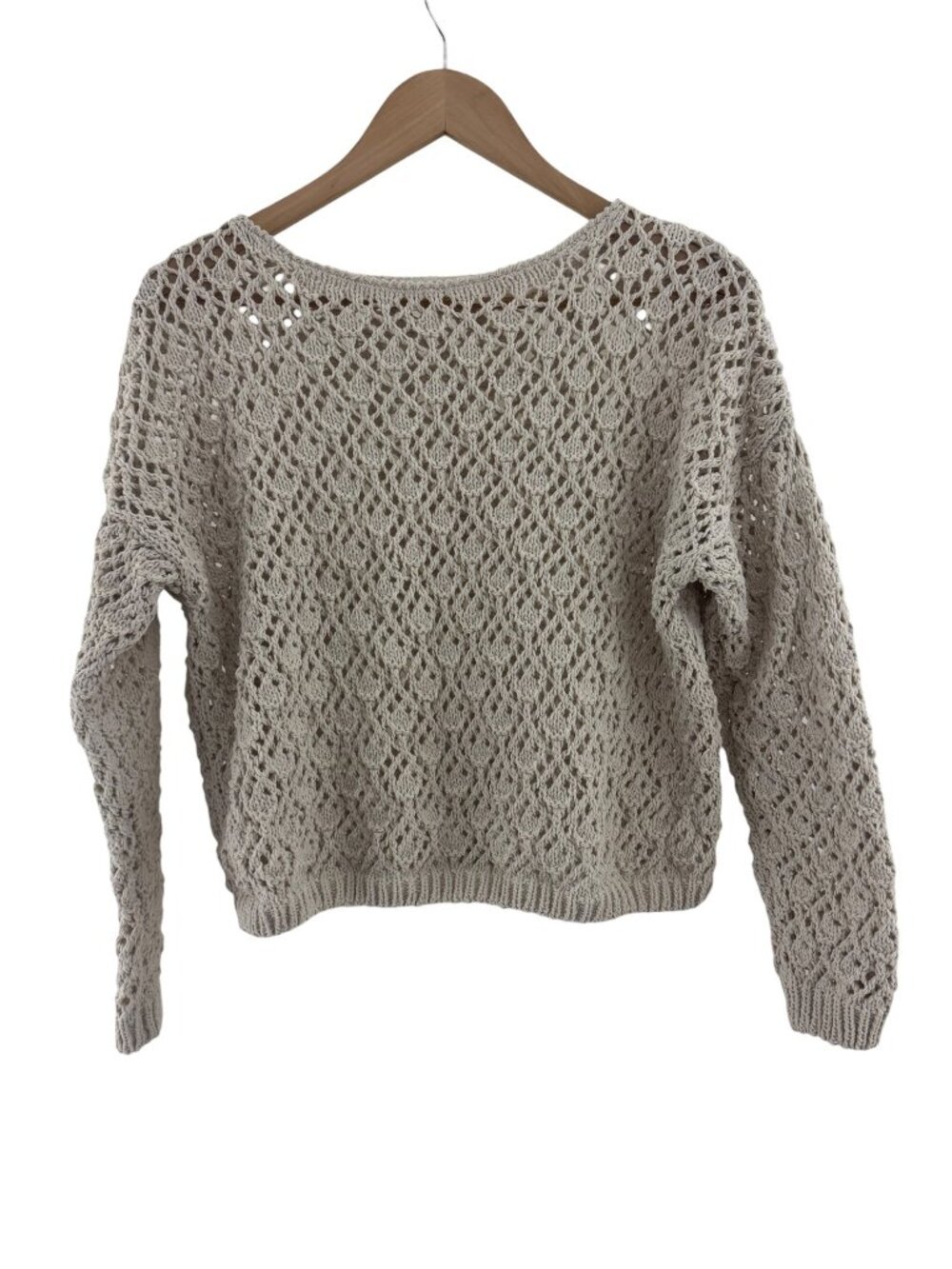 Jessica Simpson Tan Neutral Crochet Sweater Size M Boho Fall Hippie Y2K Cropped